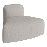 Light gray upholstered chair with a textured, soft fabric and curved design, perfect for modern interiors.
