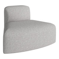 Light gray upholstered chair with a subtle textured pattern, featuring smooth curves and modern design.