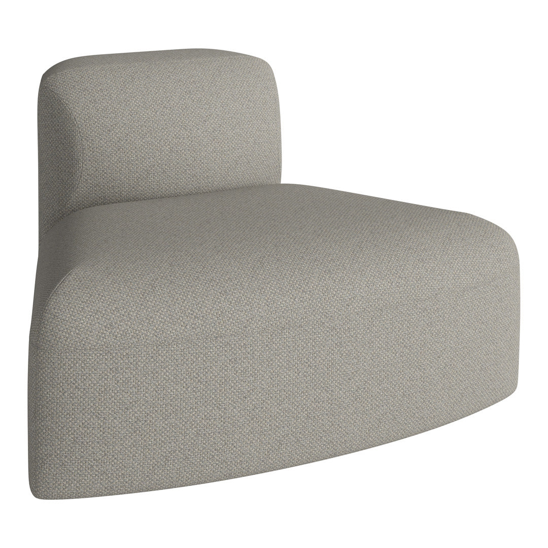 Textured gray fabric lounge chair with a modern, curved design and a subtle pattern for contemporary decor.