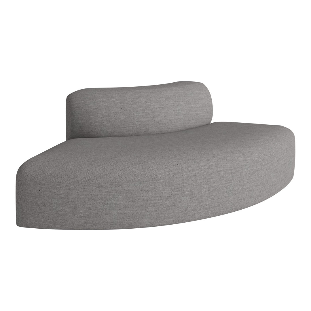 Gray curved sofa with a smooth, textured fabric pattern, perfect for modern living spaces.
