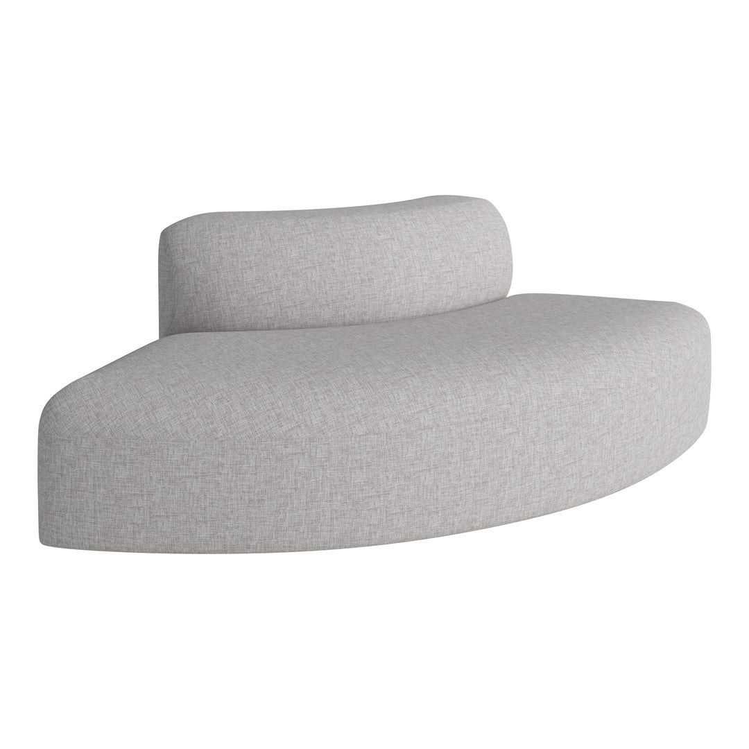 Light grey curved sofa with a textured fabric surface, perfect for modern decor.