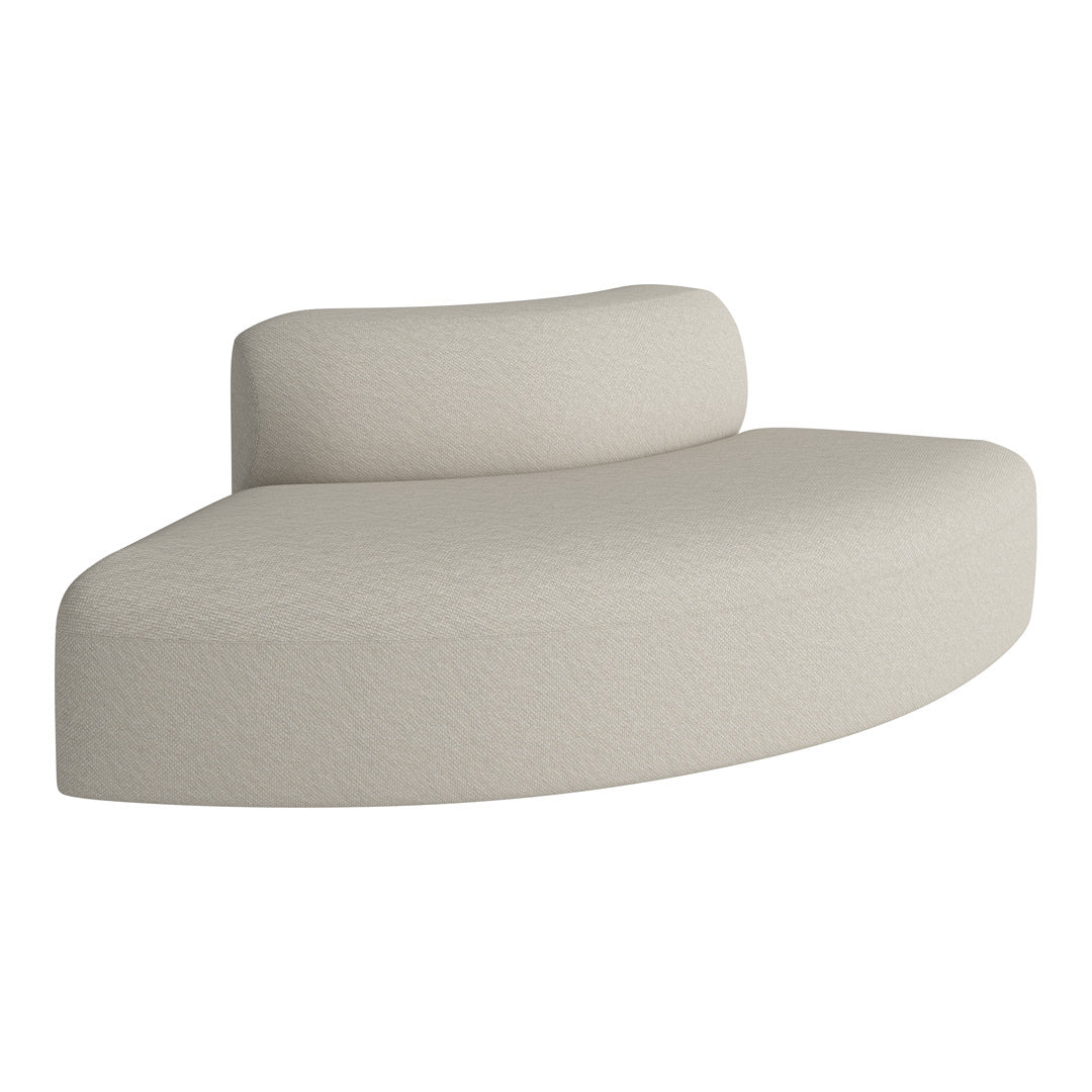 Curved beige sofa with a textured, soft fabric for a modern and stylish look. Ideal for contemporary interiors.