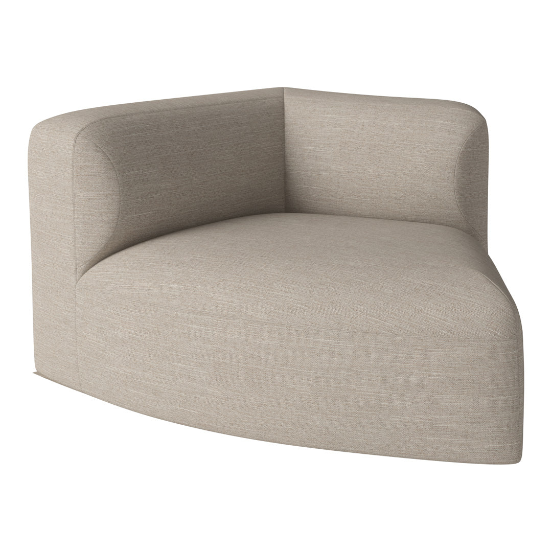 Beige corner sofa with a soft, textured fabric and smooth, rounded edges, ideal for modern interiors.