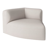 Beige corner chair with subtle striped pattern, featuring a modern, curved design for a sleek look.