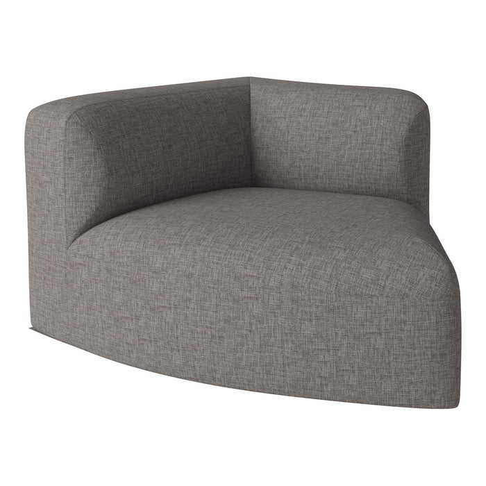 Gray textured corner sofa with a contemporary design and soft, rounded edges. Perfect for modern living spaces.