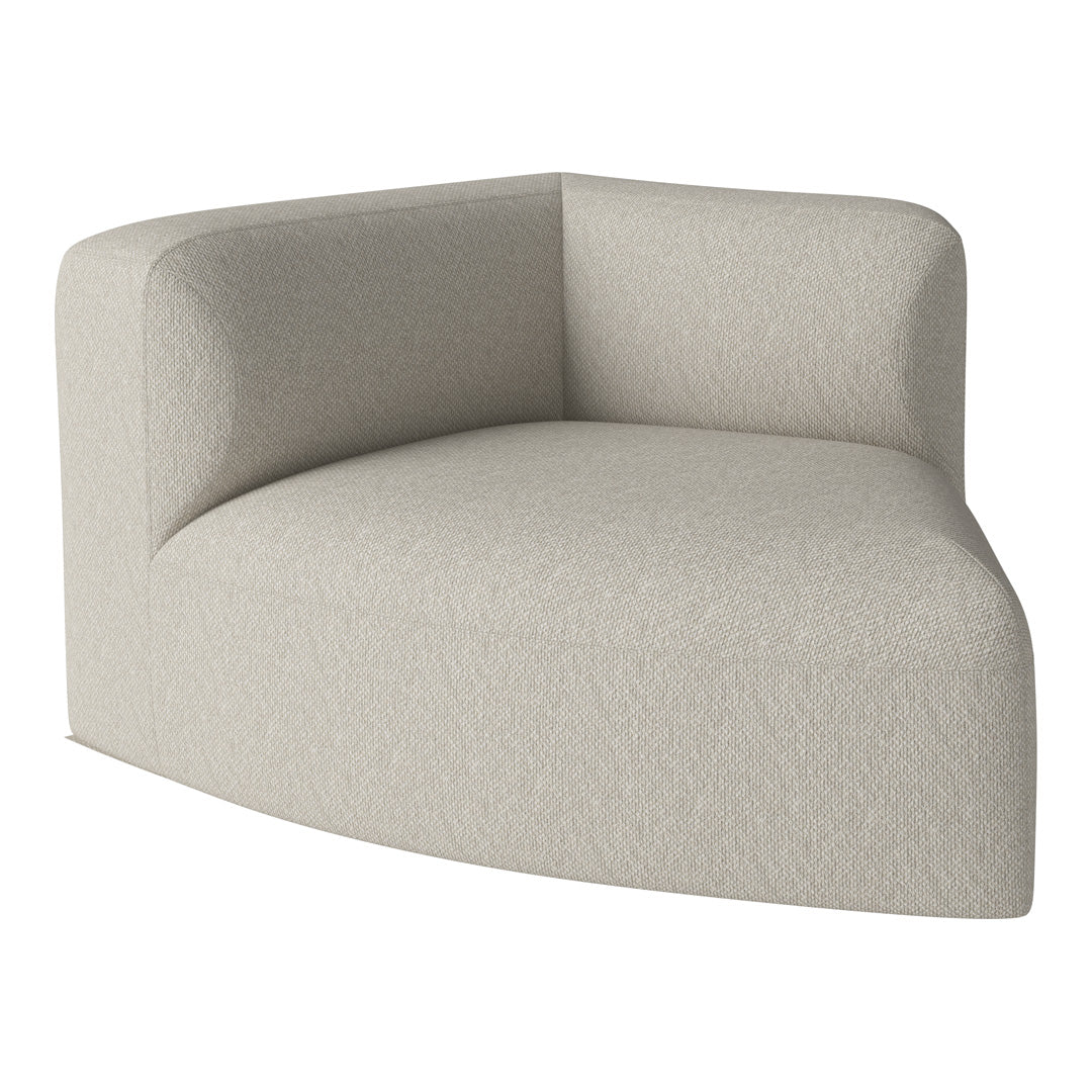 Light beige corner sofa with a textured, woven fabric. Modern design with rounded edges, perfect for contemporary decor.