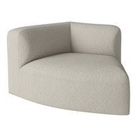 Light beige corner sofa with a textured, woven fabric. Modern design with rounded edges, perfect for contemporary decor.