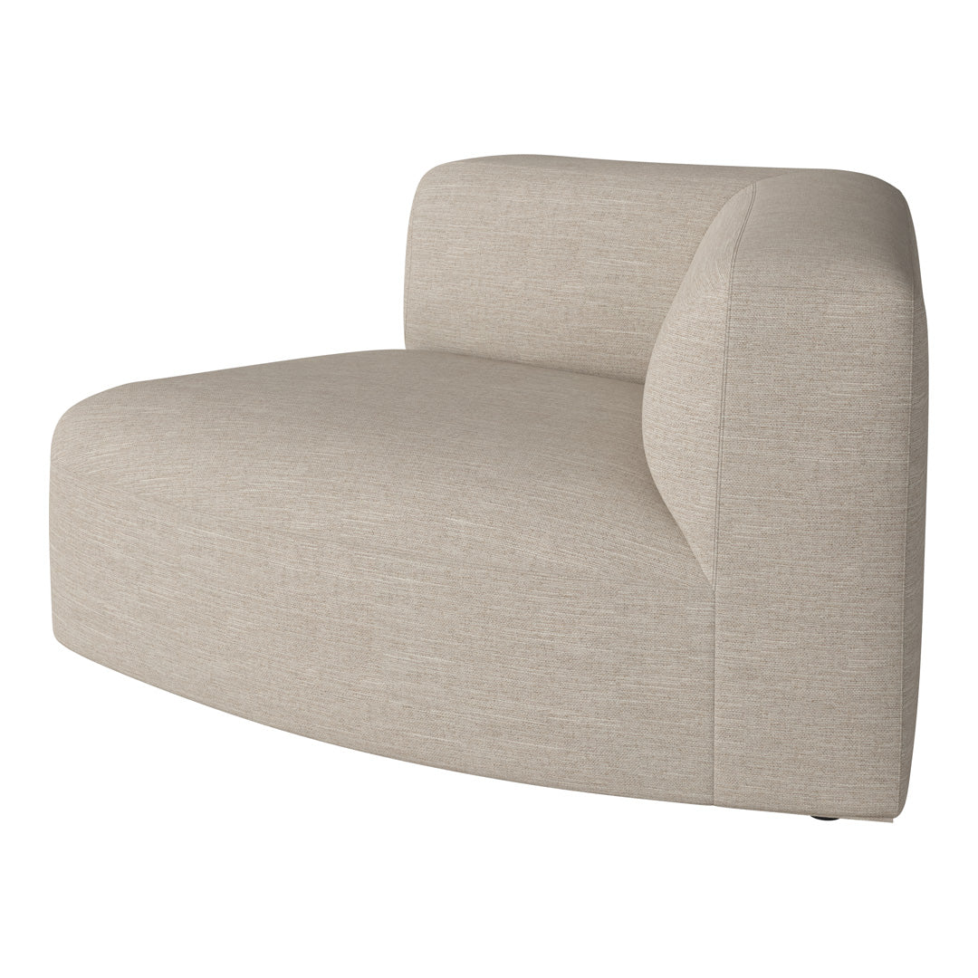 Beige curved sofa with a subtle textured pattern, perfect for modern living spaces.