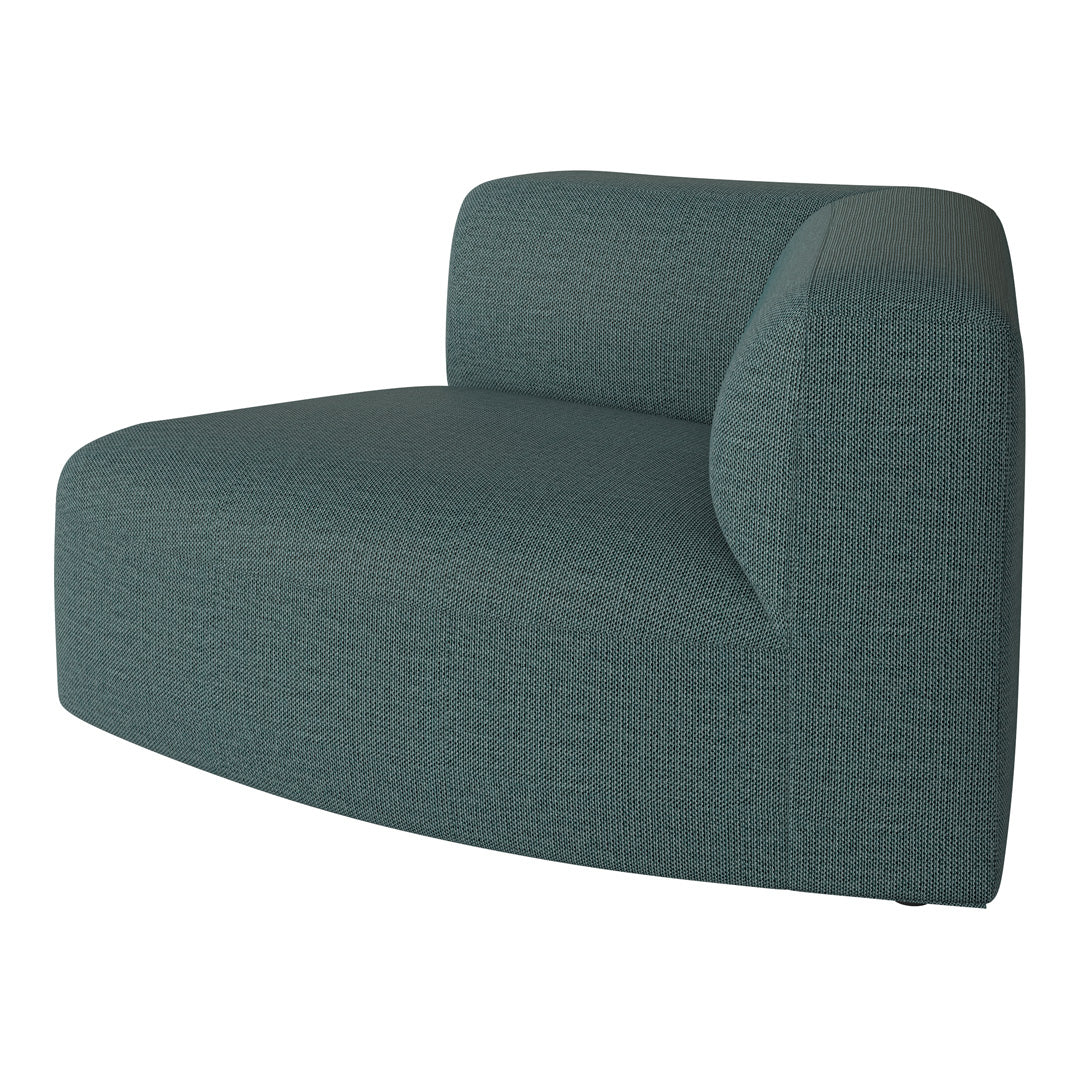Curved teal sofa with a textured pattern, perfect for modern living spaces.