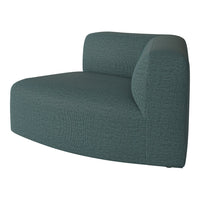 Curved teal sofa with a textured pattern, perfect for modern living spaces.