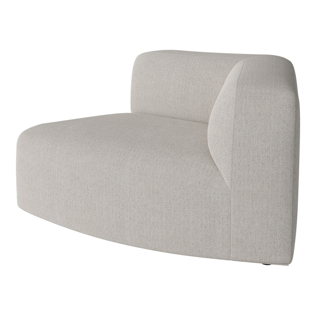 Light beige modern curved sofa with a subtle textured pattern, perfect for minimalist decor.