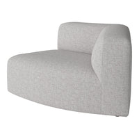 Light gray upholstered sofa with a textured fabric pattern. Modern, minimalist design with rounded edges.