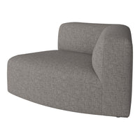 Gray textured curved sofa with a modern design and subtle woven pattern for stylish decor.