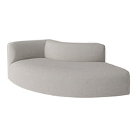 Curved sofa in a soft light gray fabric with a smooth, minimalist design. Perfect for modern interiors.
