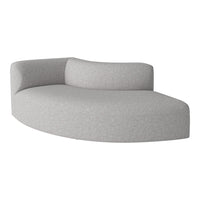 Curved light gray sofa with a textured fabric pattern, offering a modern and sleek design for any living space.