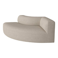 Curved beige sofa with a textured fabric, featuring a minimalist and contemporary design. Ideal for modern interiors.