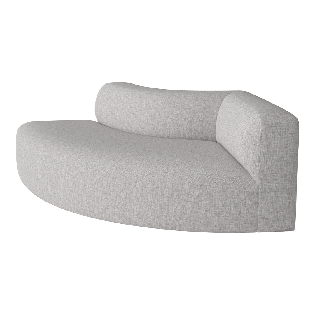 Curved gray sofa with a subtle textured pattern, adding a modern touch to any living space.
