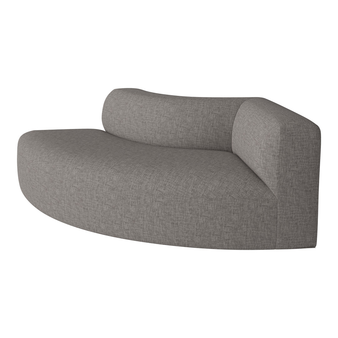 Curved gray sofa with a textured, woven pattern for modern living spaces.