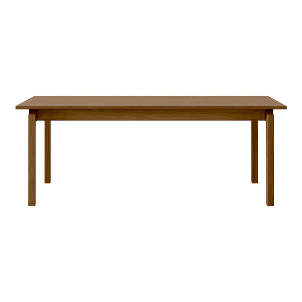 Wooden dining table in warm brown finish with a simple, clean design. Perfect for modern dining spaces.