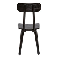 Black wooden chair with a simple, sleek design and straight, tapered legs. Elegant and modern aesthetic.