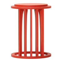 Bright red round side table with a geometric open design and sleek lines, perfect for modern decor.