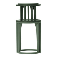 Green multi-level decorative stand with a modern geometric design. Ideal for showcasing plants or decorative items.