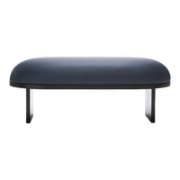 Modern navy blue coffee table with a smooth, rounded top and sleek black legs, perfect for contemporary decor.