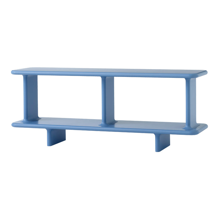 Light blue minimalist shelf with a smooth finish and simple geometric design. Ideal for modern decor.
