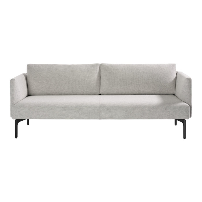 Light gray minimalist sofa with smooth, clean lines and a sleek black metal frame. Perfect for modern living spaces.