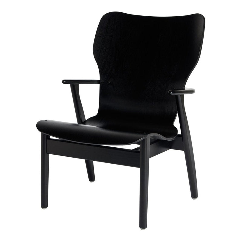 Stylish black chair with smooth contours and a minimalist design, perfect for modern interiors.
