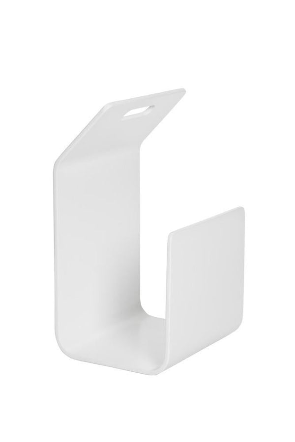 White metal bookend with a sleek, minimalist design, featuring smooth edges and a modern, geometric pattern.