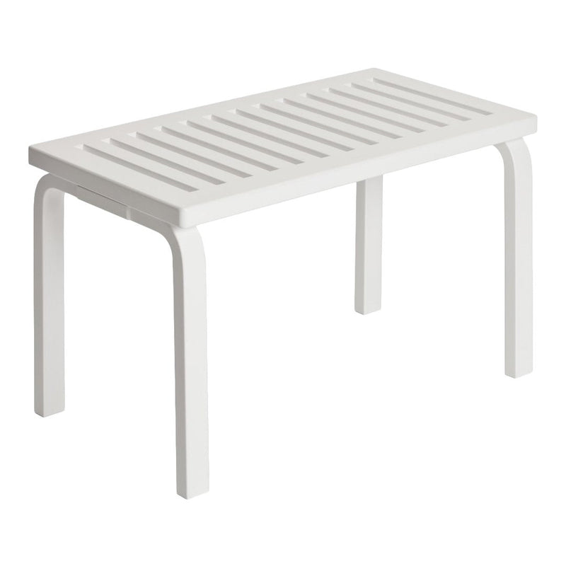 White slatted table with clean lines and a minimalist design, perfect for modern outdoor settings.