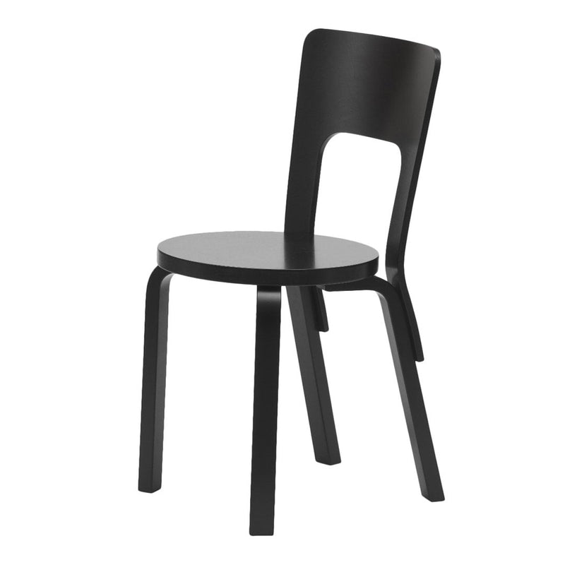 Stylish black wooden chair with a sleek, minimalist design and smooth surfaces, perfect for modern interiors.
