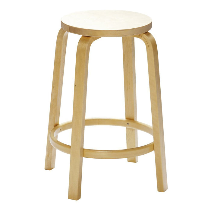 Natural wood bar stool with a light honey finish and smooth, circular top for minimalist decor.