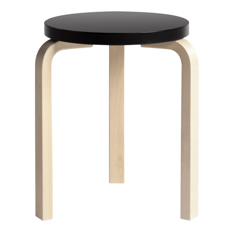 Black round top with natural wood legs, featuring a simple, modern design perfect for any decor.