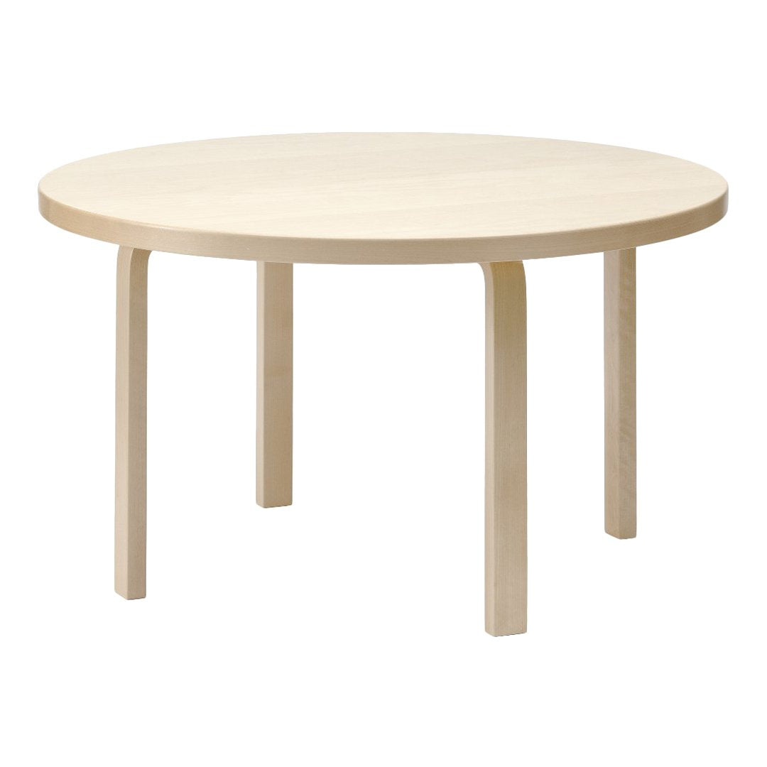Light wood round table with a smooth, minimalist design and natural finish, perfect for modern interiors.