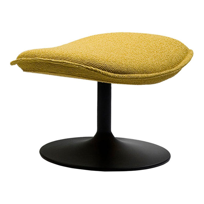 Yellow textured fabric lounge chair with a sleek black pedestal base. Modern and stylish design for any space.