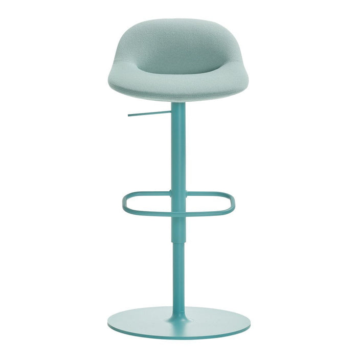 Aqua blue bar stool with a smooth, modern design and a glossy finish. Perfect for contemporary spaces.
