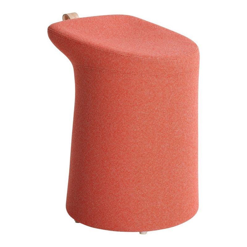 Coral-colored stool with a smooth, curved design and subtle speckled texture, perfect for modern decor.