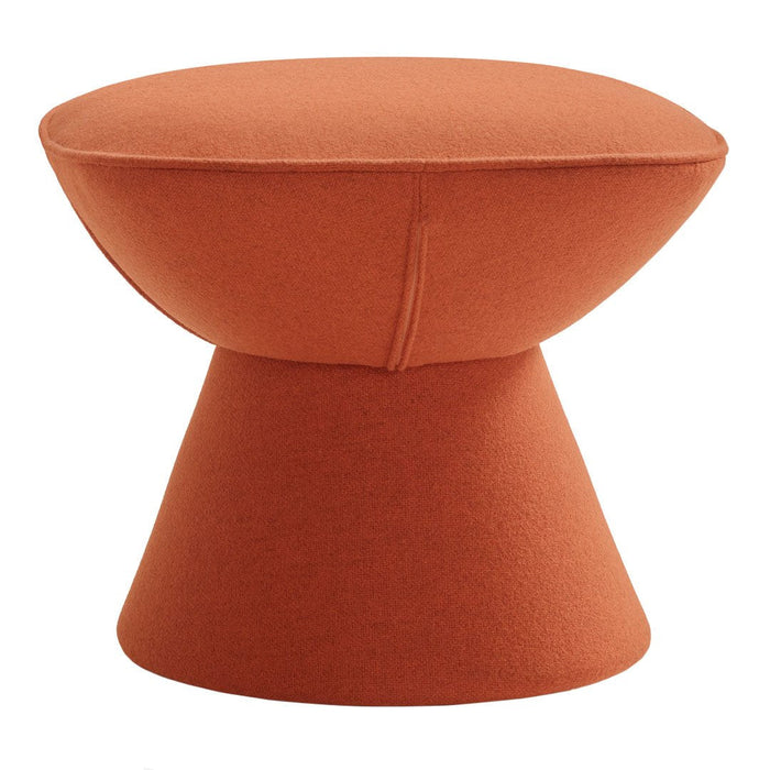Terracotta pouf with a smooth, rounded top and tapering base, showcasing modern minimalist design.