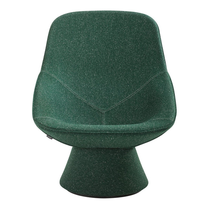Green upholstered chair with a smooth, rounded design and subtle texture, perfect for modern home decor.