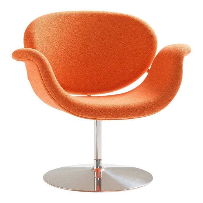 Vibrant orange modern chair with smooth curves and sleek chrome base, perfect for contemporary decor.