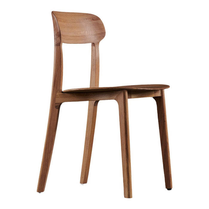 Natural wood chair in warm, rich brown tones with a smooth, minimalist design. Perfect for modern decor.