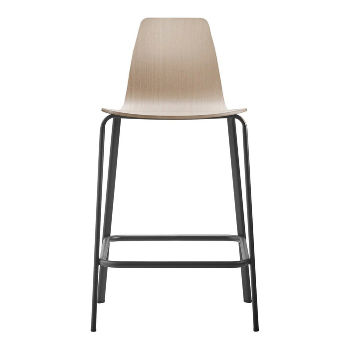 Light wood bar stool with a sleek, minimalist design and black metal legs, showcasing a natural and modern aesthetic.
