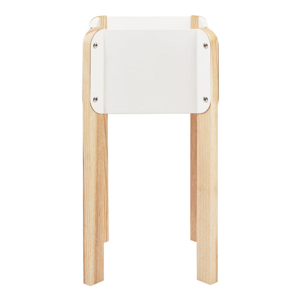 Natural wood legs with a sleek white top, featuring a minimalist design and smooth surfaces. Perfect for modern decor.
