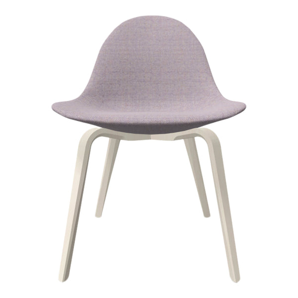 Lavender fabric chair with a smooth texture, complemented by a light beige wooden frame.