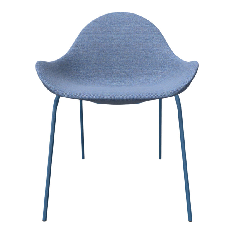 Light blue fabric chair with a textured finish and matching blue legs, ideal for modern interiors.