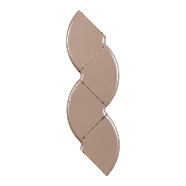 Tan wavy tiles with a glossy finish, featuring smooth curves and seamless interlocking design. Perfect for modern decor.