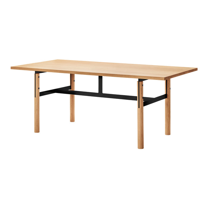 Natural wood finish with a smooth surface, complemented by black metal accents and sleek, minimalist design.