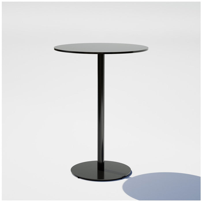 Black round bar table with a sleek, minimalist design and smooth surface, perfect for modern interiors.